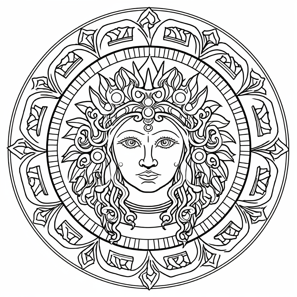 Relaxing Mandala Coloring PDF - Hestia, Greek Goddess Zentangle #002