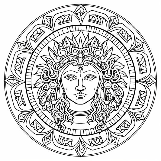 Relaxing Mandala Coloring PDF - Hestia, Greek Goddess Zentangle #002